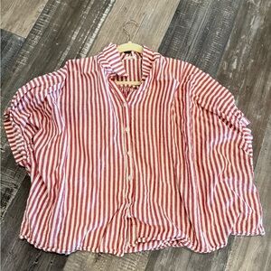 Red and White Striped Button-Up Shirt